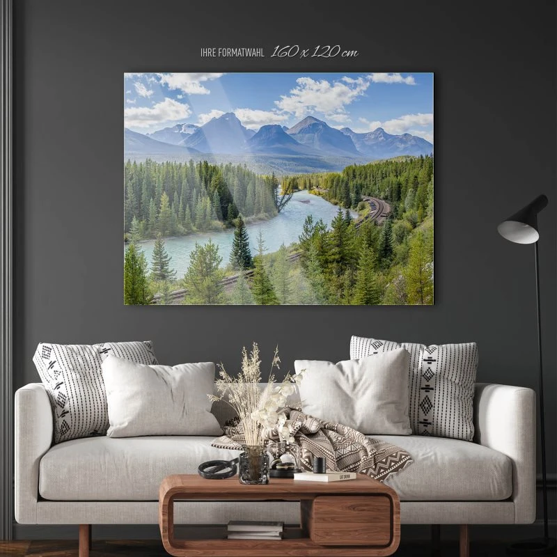 Acrylglasbild XXL, Berge & Gebirge Morants Curve Kanada Banff 160x120cm groß