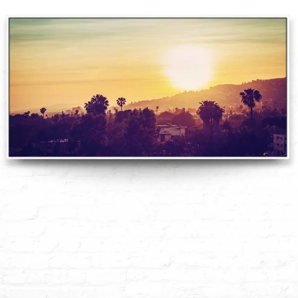 Skyline Los Angeles sunset im weißen Bilderrahmen, 120x60cm