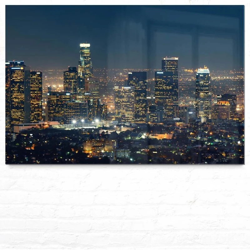 Skyline Los Angeles Nachts als Acrylglasverbund Bild 150x100cm