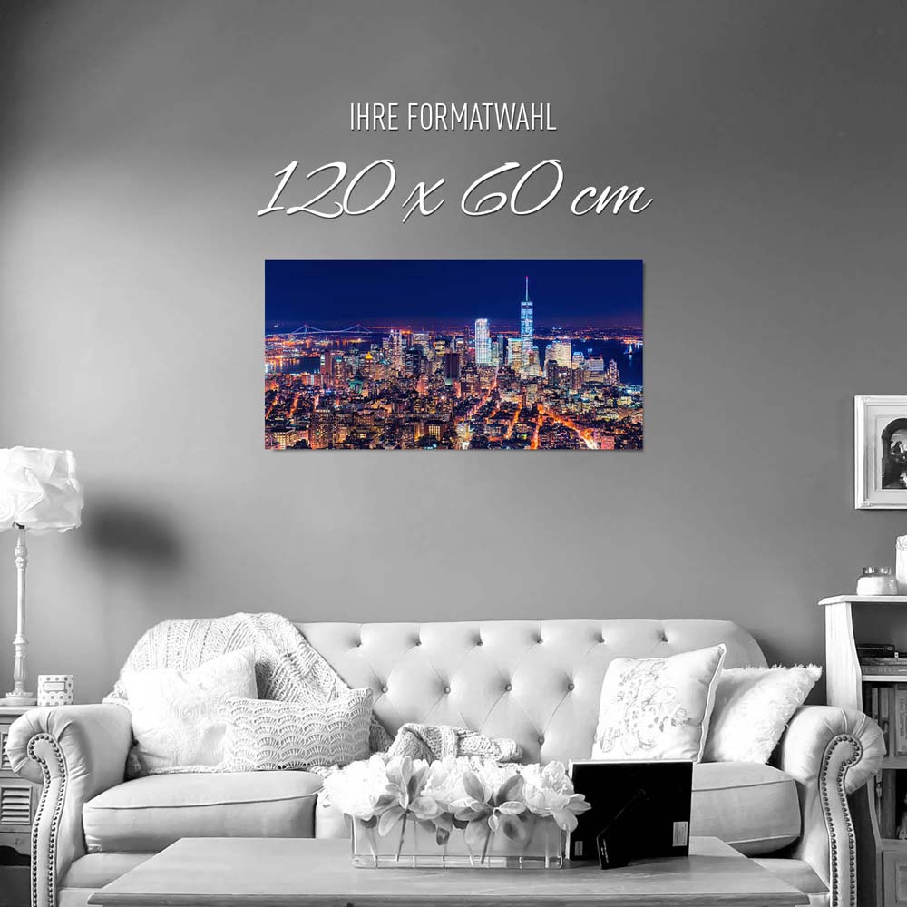 Skyline Manhatten bei Nacht als Poster 120x60cm