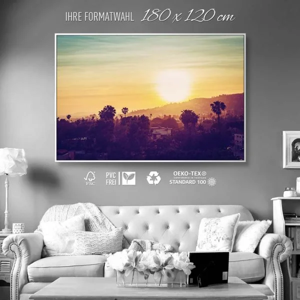 Skyline Los Angeles sunset im weißen Bilderrahmen, 180x120cm
