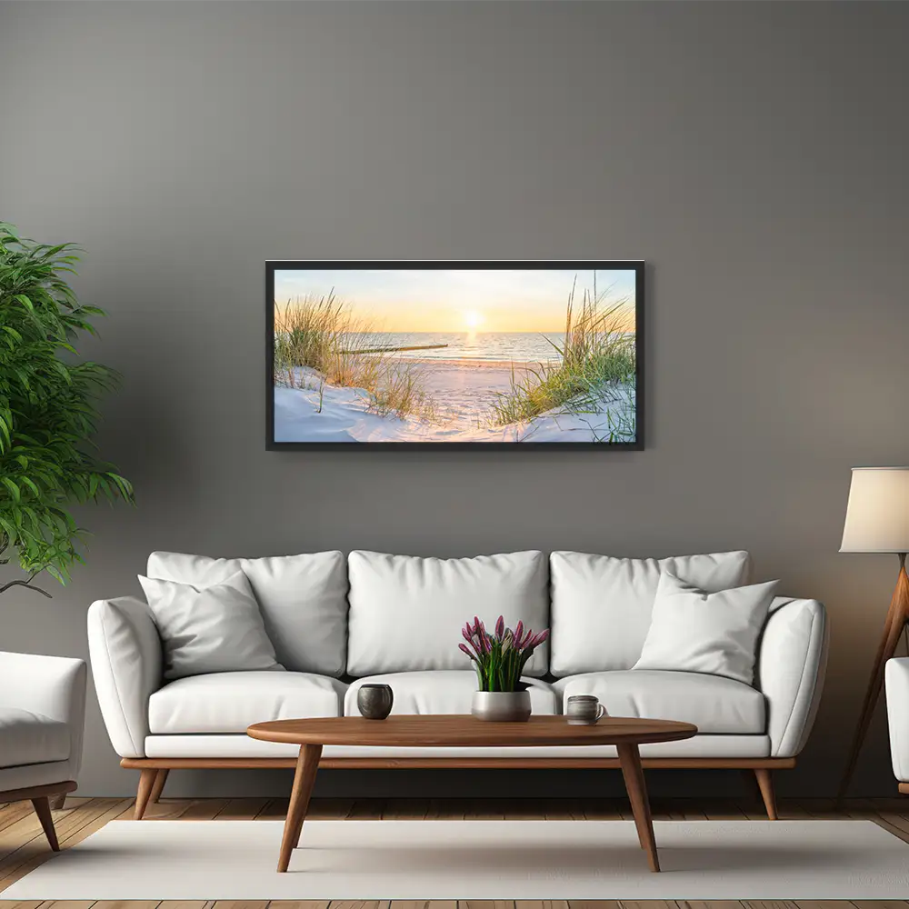 Strand & Meer Ostsee Sonnenuntergang im schwarzen Bilderrahmen, 120x60cm
