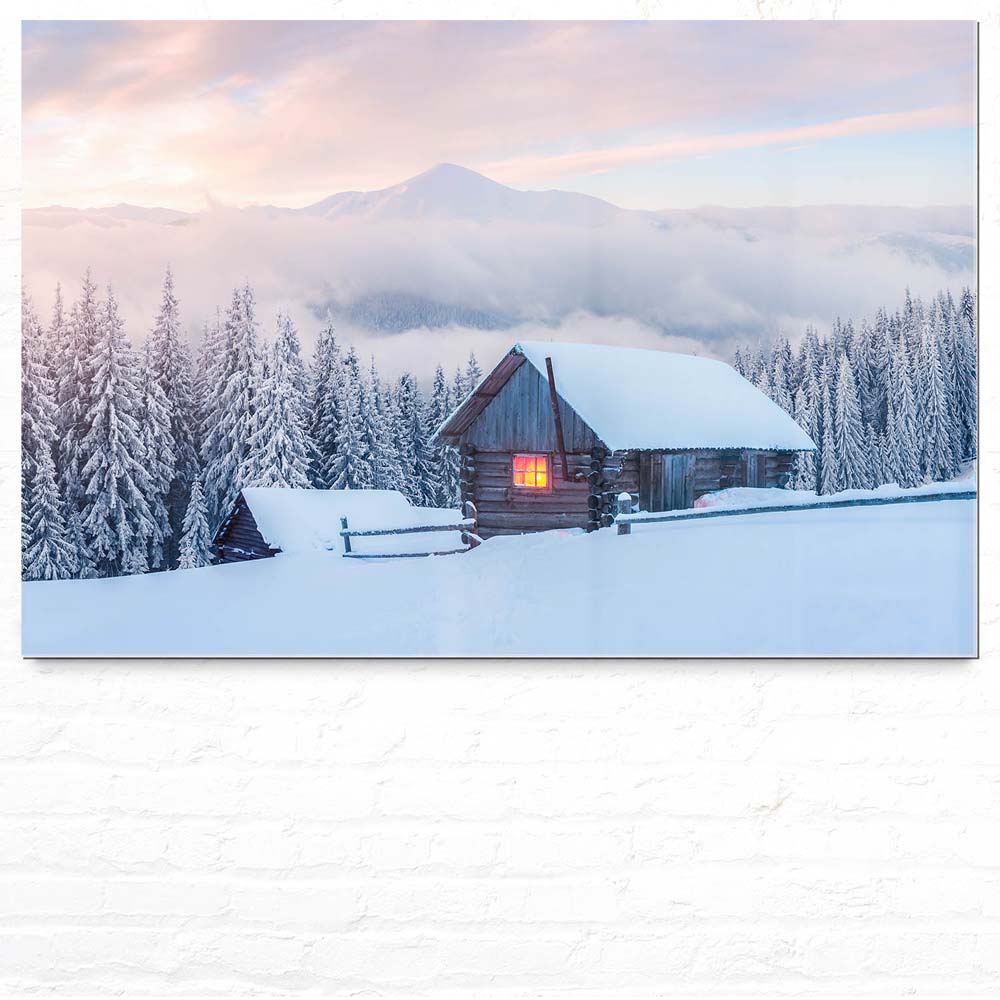 Berge & Gebirge Winterhütte als Acrylglasverbund Bild 180x120cm