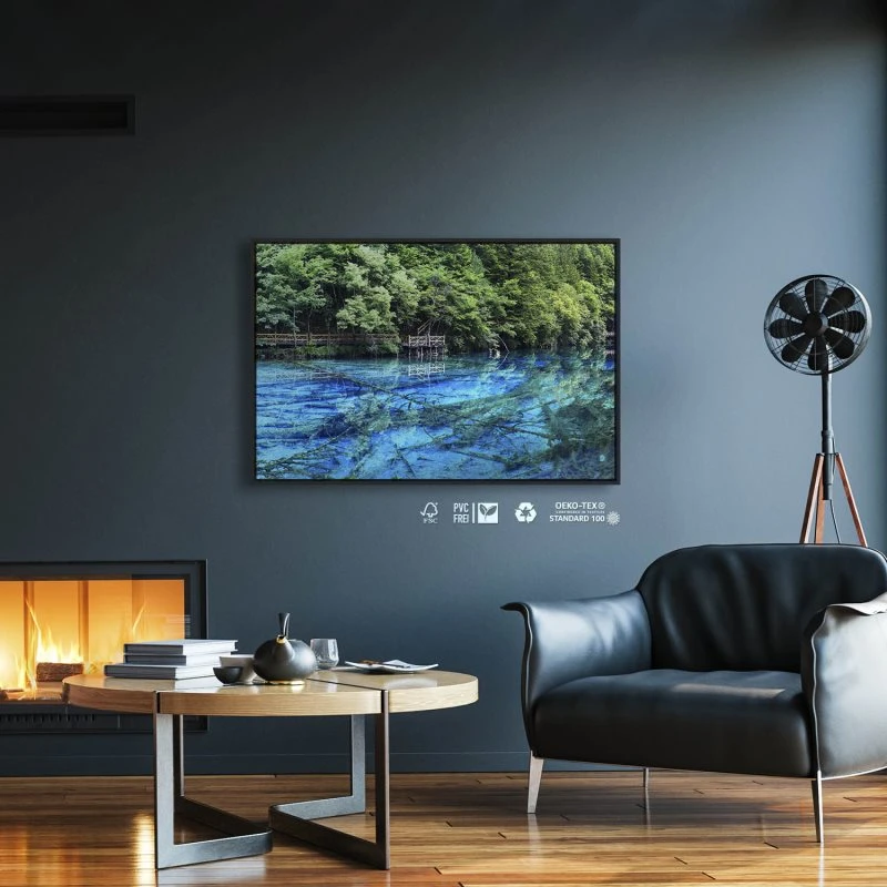 Flüsse & Seen China Jiuzhaigou  im schwarzen Bilderrahmen, 120x60cm