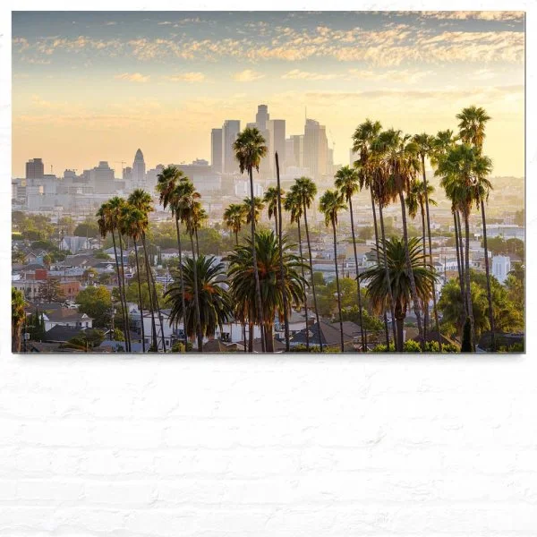 Skyline Los Angeles Palmen als Alu-Dibond Bild 120x80cm