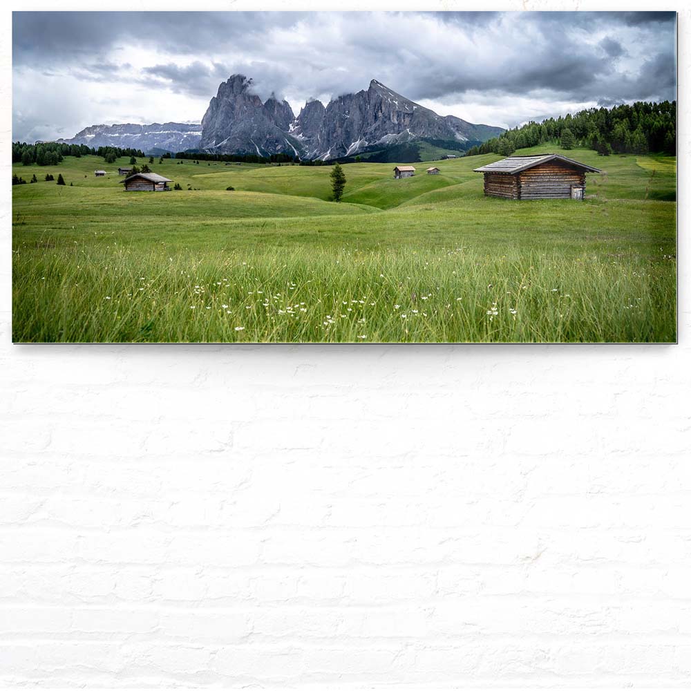 Alpen, Dolomiten Berg Langkofel als Acrylglasverbund Bild 180x90cm