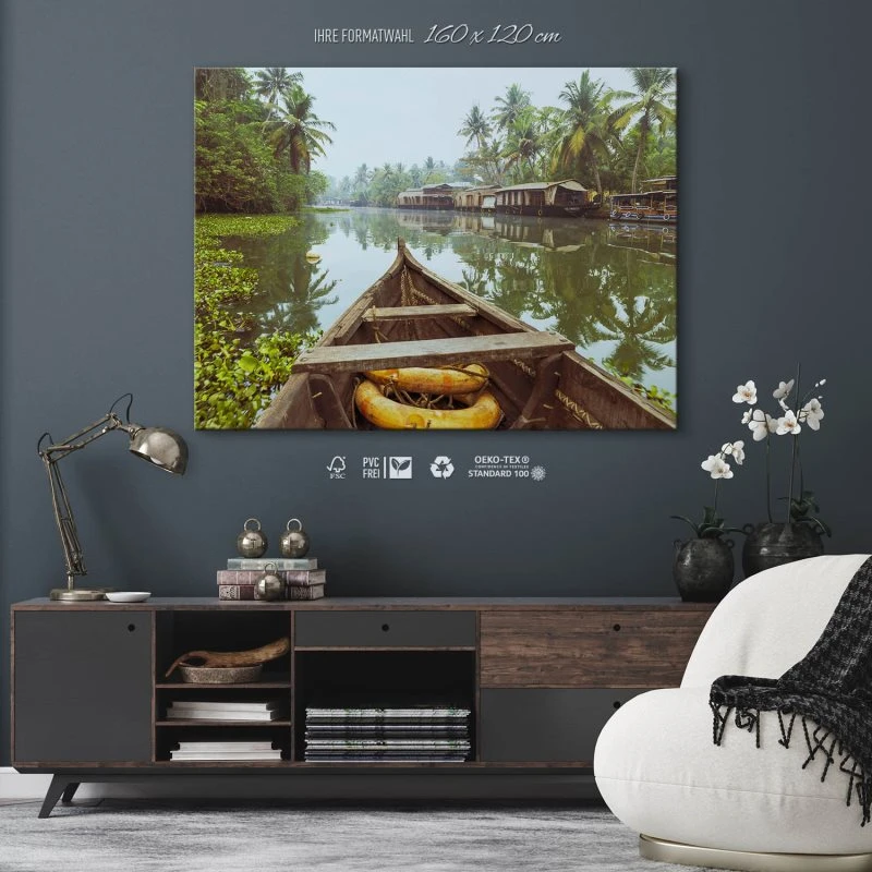 Keilrahmenbild groß, Flüsse & Seen Kumarakom Indien 160x120cm 