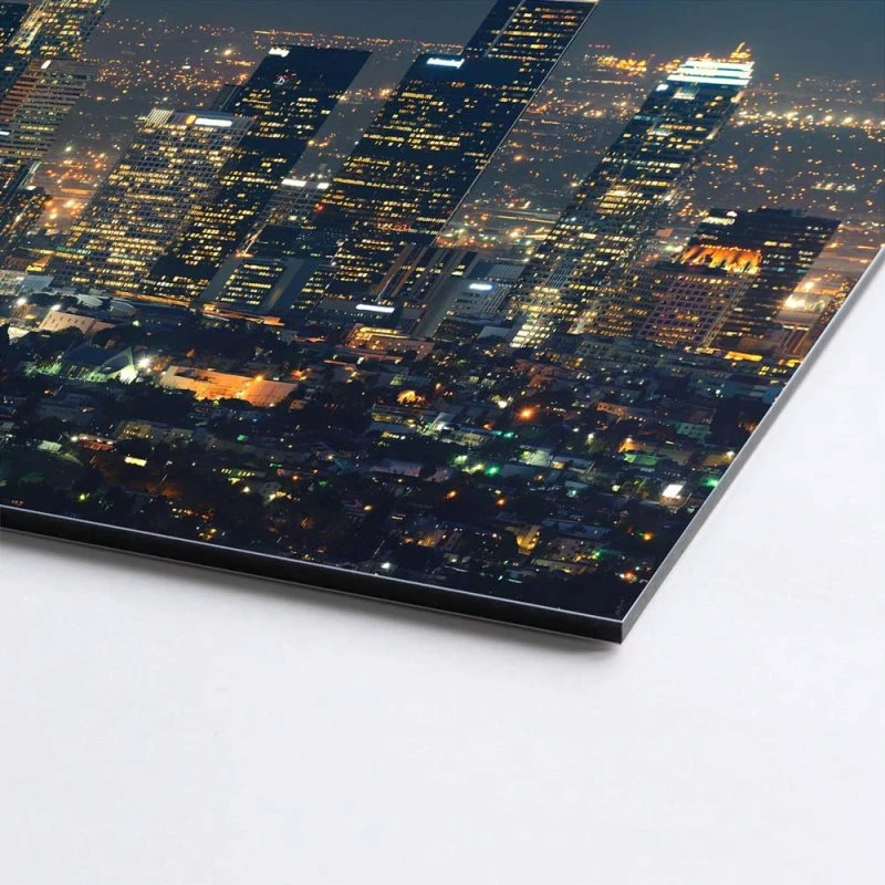 Skyline Los Angeles Nachts als Alu-Dibond Bild 80x80cm