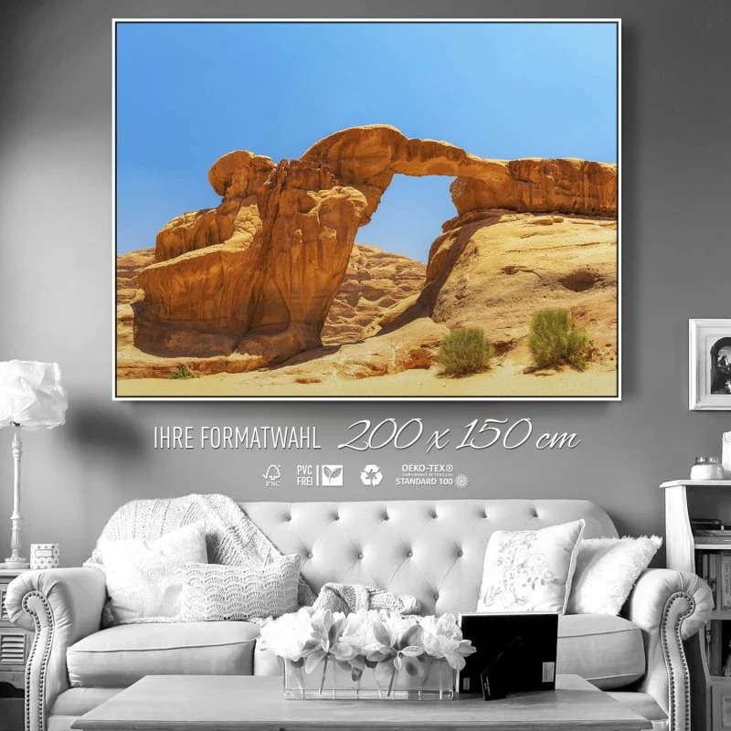 Berge & Gebirge Wadi Rum Wüste im weißen Bilderrahmen, 200x150cm