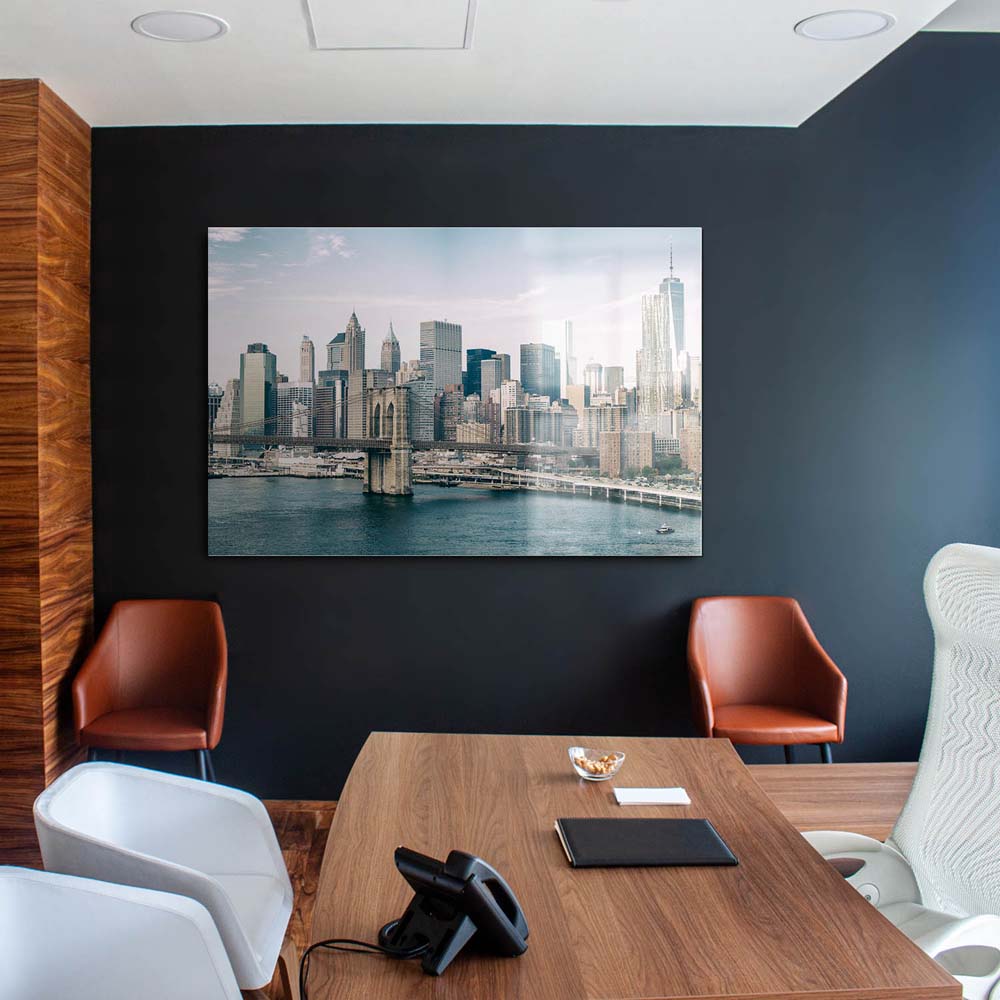 Skyline NYC Manhatten mit Bridge als Acrylglasverbund Bild 150x50cm
