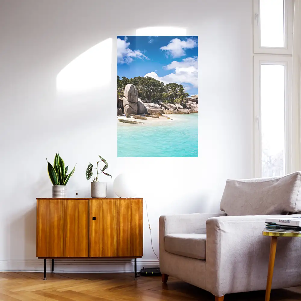 Poster 40x60cm im Hochformat, Seychellen Insel Strand & Meer