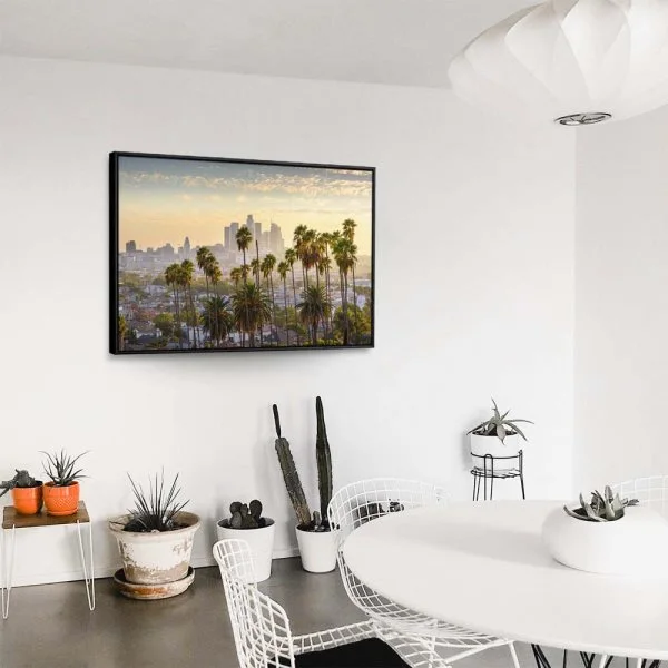 Skyline Los Angeles Palmen im schwarzen Bilderrahmen, 200x150cm