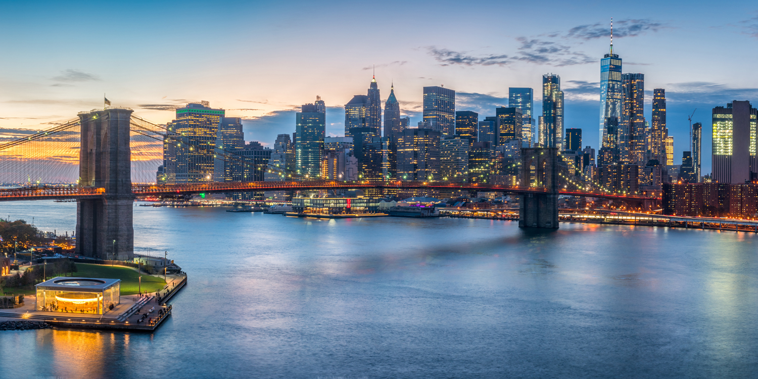 Großformat WandPoster Skyline Brooklyn Brigde Night, 180x90cm