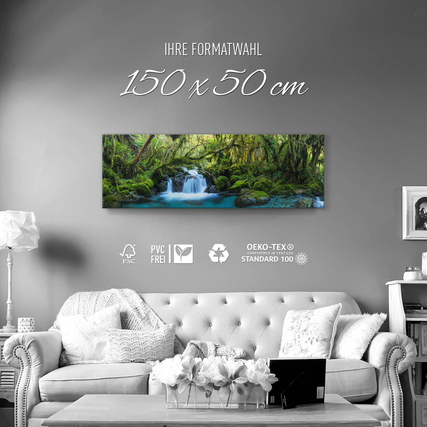 Keilrahmenbild 150x50cm, Dschungel idylischer Bachlauf