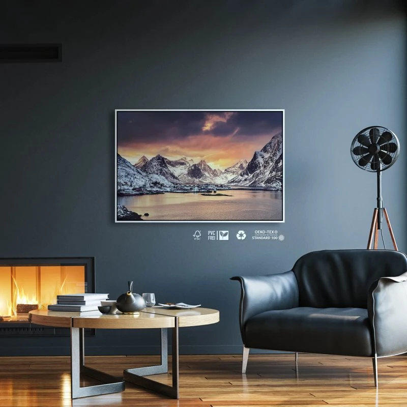 Berge & Gebirge Winter in Norwegen im weißen Bilderrahmen, 150x100cm