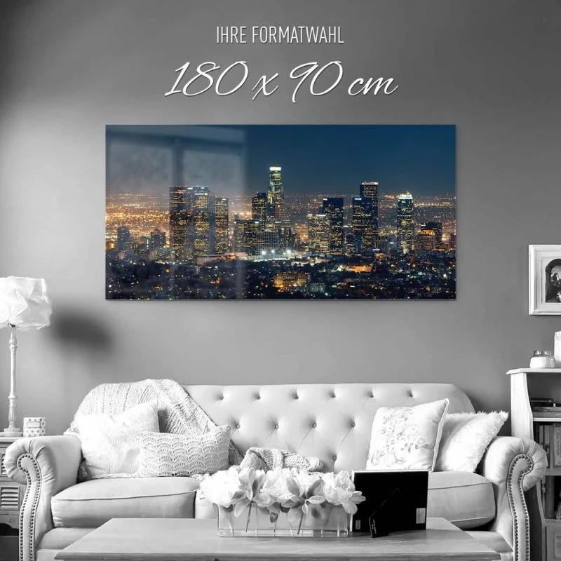 Skyline Los Angeles Nachts als Acrylglasverbund Bild 180x90cm