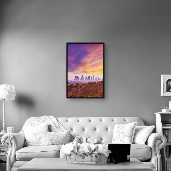 Skyline Los Angeles hills im Hochformat 60x90cm mit schwarzen Bilderrahmen