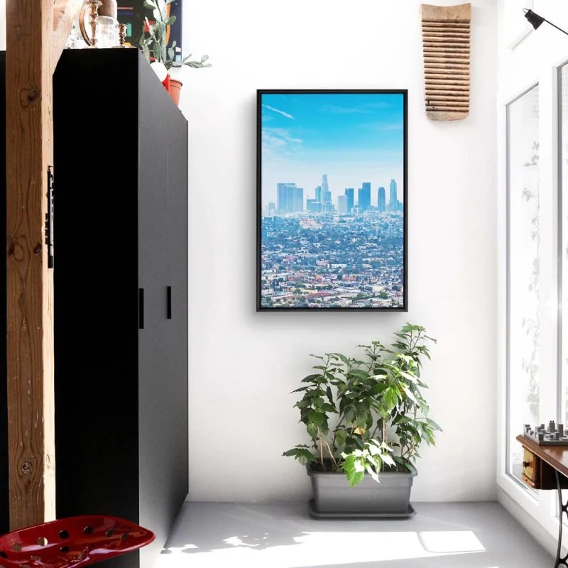 Skyline Los Angeles Panorama im Hochformat 60x90cm mit schwarzen Bilderrahmen