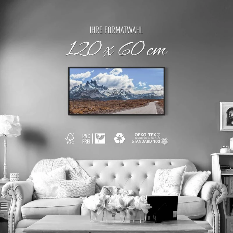 Berge & Gebirge Fitz Roy im schwarzen Bilderrahmen, 120x60cm
