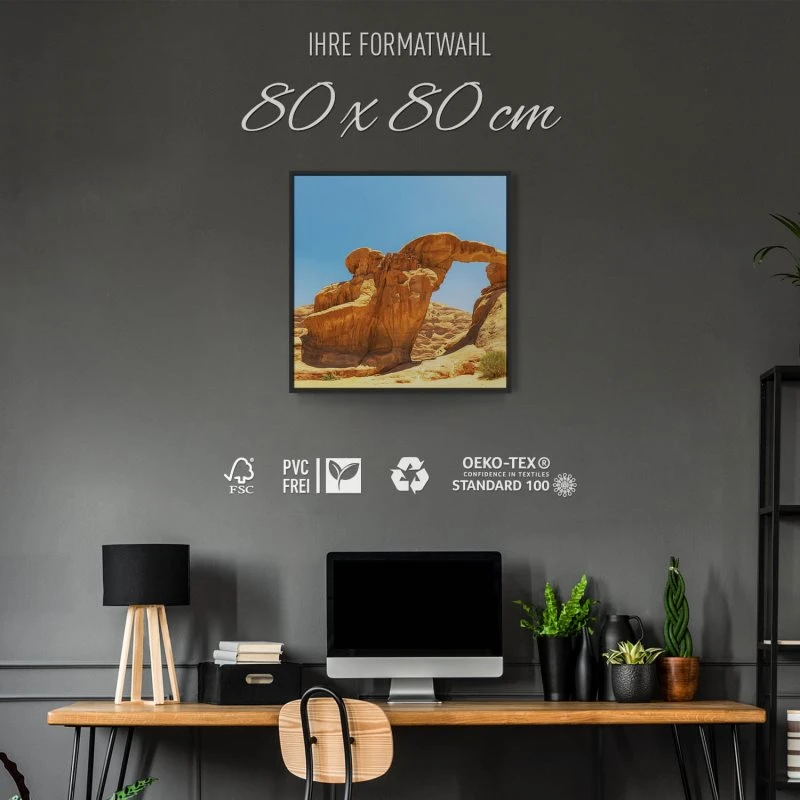 Berge & Gebirge Wadi Rum Wüste im schwarzen Bilderrahmen, 80x80cm