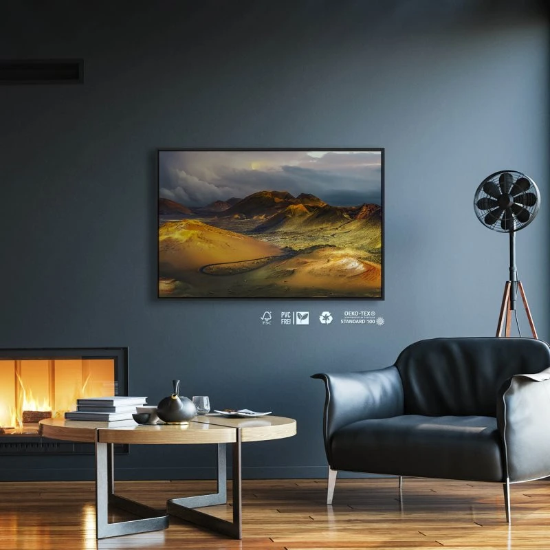 Berge & Gebirge Lanzarote Spanien im schwarzen Bilderrahmen, 120x60cm