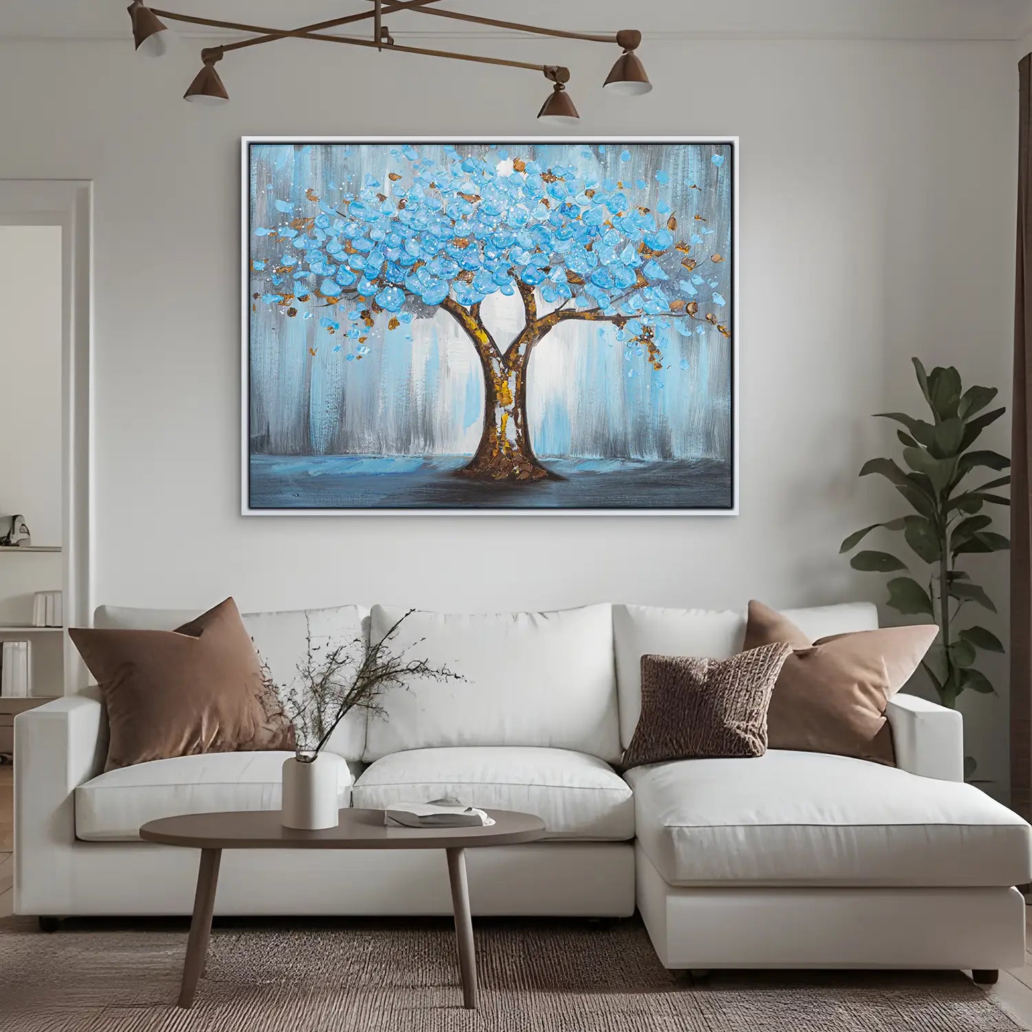 Gemälde 160x120 cm im Schattenfugenrahmen Weiß, handgemalt mit Acrylfarbe und Strukturpaste, abstrakter Baum der Natur – „Baum der Ewigkeit“