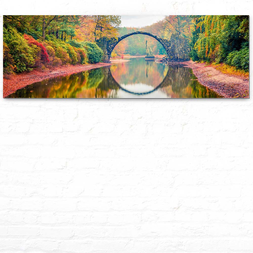 Alu-Dibond Bild 150x50cm groß Wald & Bäume Herbst Rakotzbrücke, Kromlau