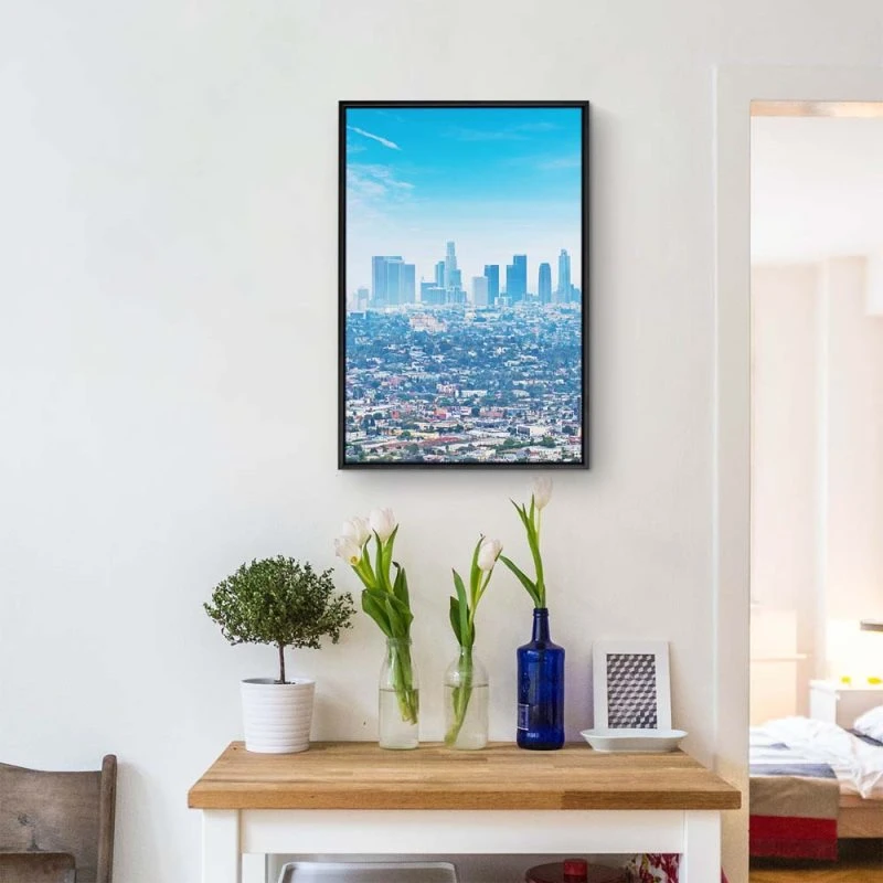 Skyline Los Angeles Panorama im Hochformat 60x90cm mit schwarzen Bilderrahmen