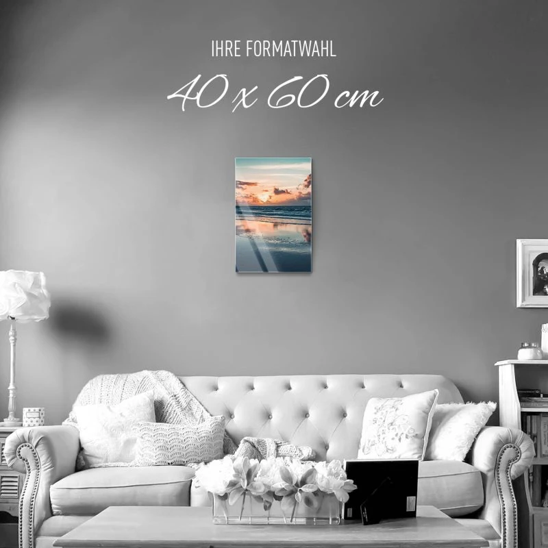 Strand & Meer Sonnenuntergang Nordsee im Hochformat als Acrylglasverbund Bild 40x60cm