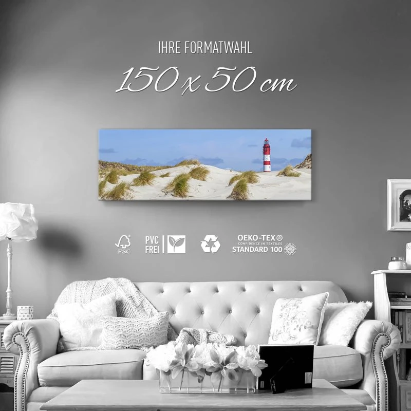 Keilrahmenbild 150x50cm, Strand & Meer Dünen Leuchtturm