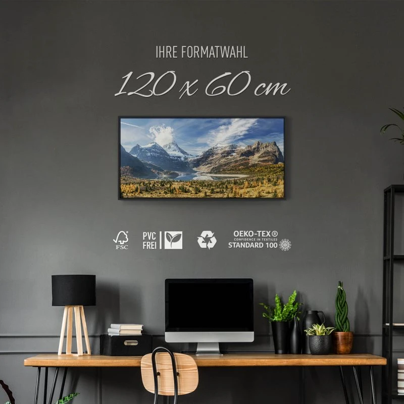 Berge & Gebirge Mount and Lake Magog Kanada im schwarzen Bilderrahmen, 120x60cm