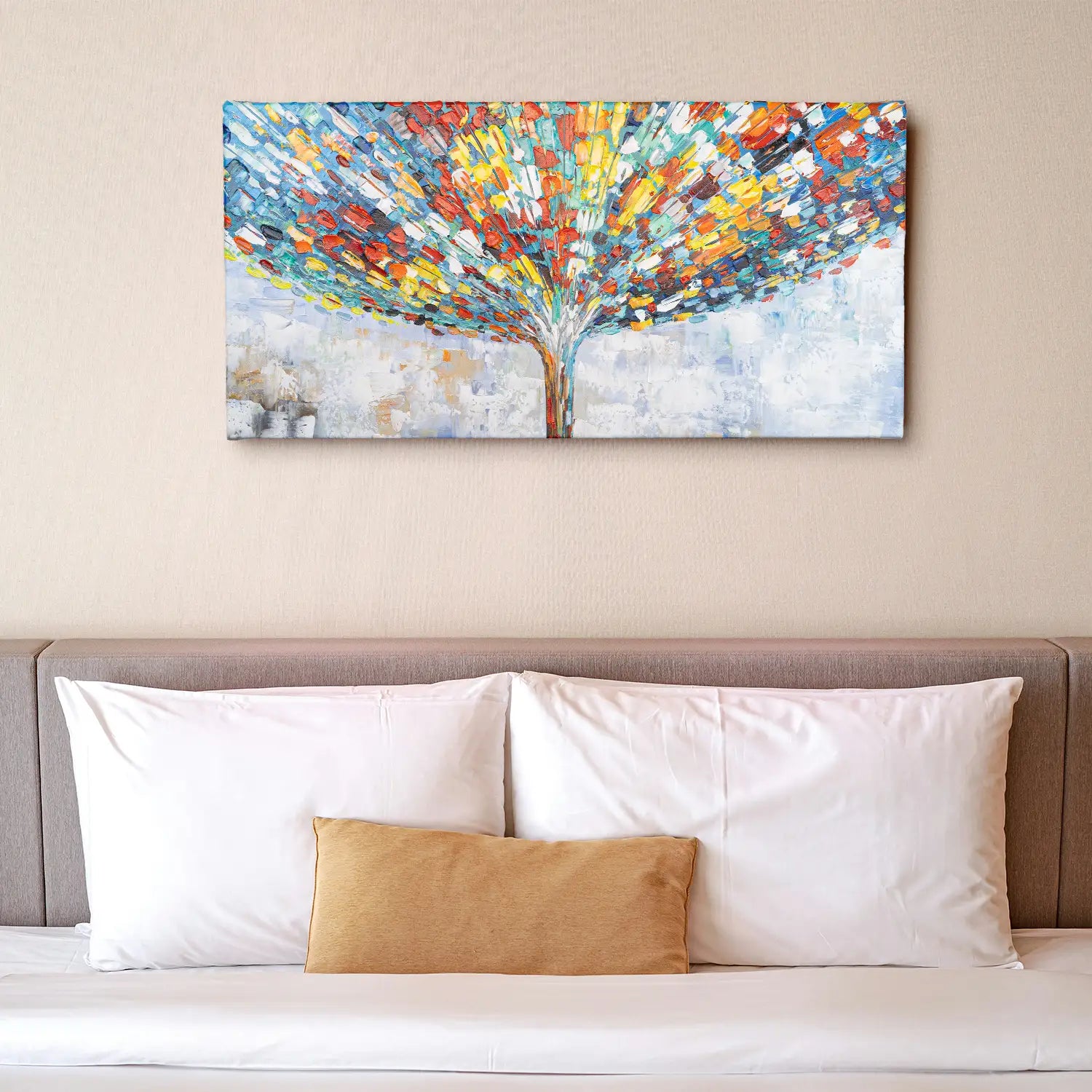 Gemälde 160x80 cm ohne Rahmen – harmonische Symphonie aus Farbe und Struktur, handgemalt mit Acrylfarbe und Strukturpaste, abstrakte Bauminterpretation für Büro, Wohnzimmer, Schlafzimmer – „Klang der Stille“