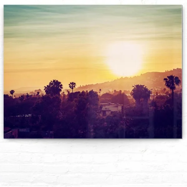 Skyline Los Angeles sunset als Acrylglasverbund Bild 100x75cm