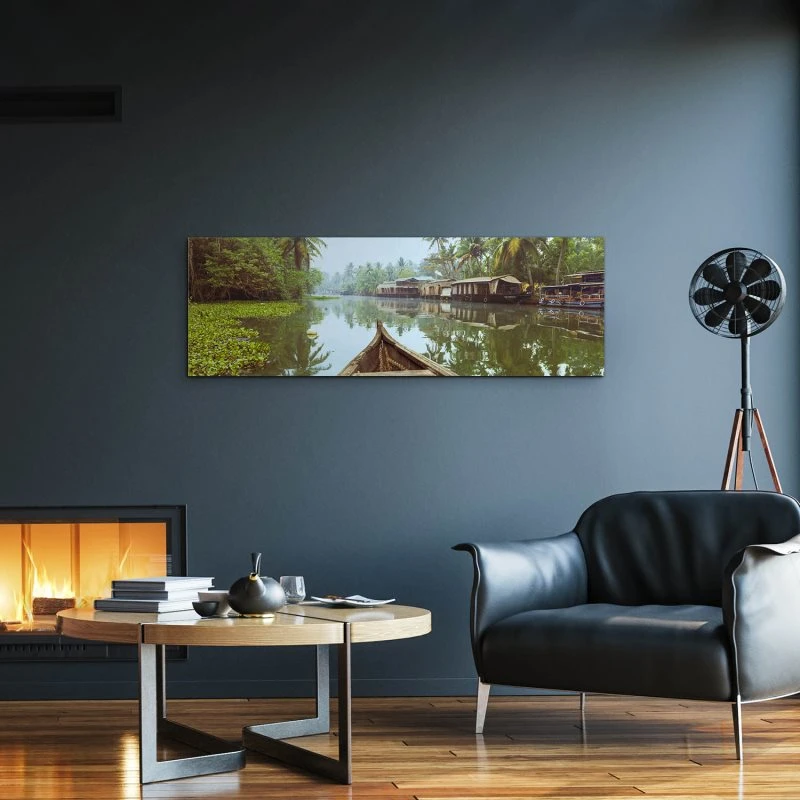 Alu-Dibond Bild 150x50cm groß Flüsse & Seen Kumarakom Indien