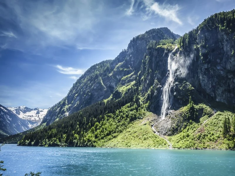 Berge & Gebirge Zillertal Wasserfall als Acrylglasverbund Bild 160x120cm