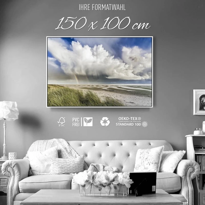 Strand & Meer Wattenmeer Nordsee im weißen Bilderrahmen, 150x100cm