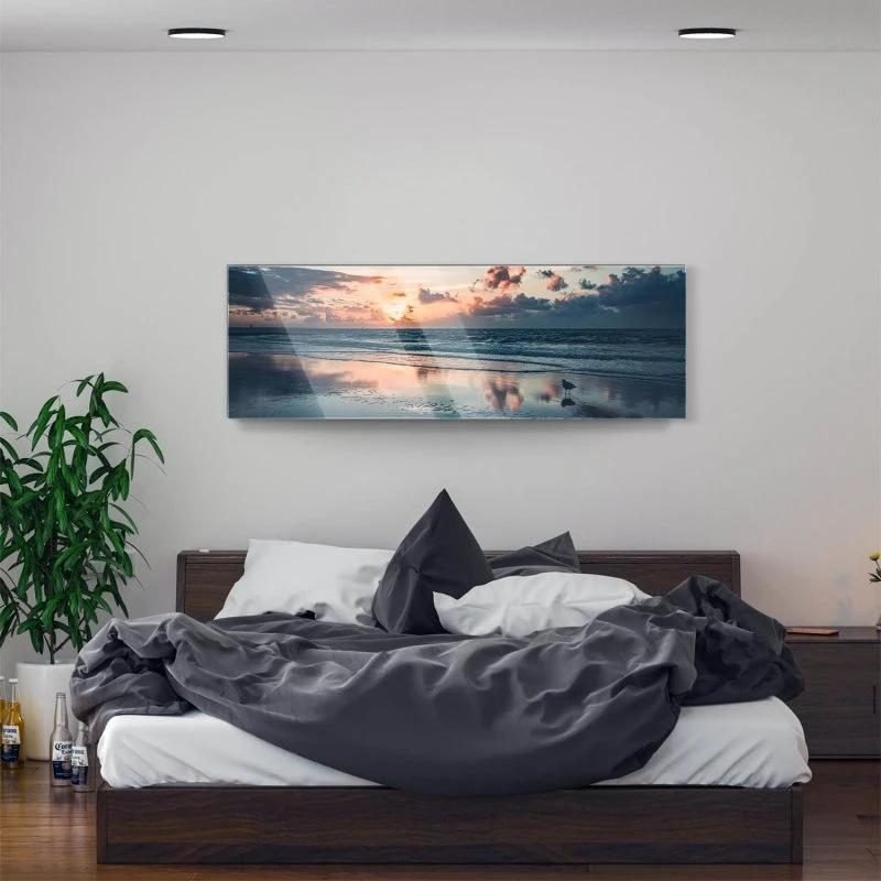 Strand & Meer Sonnenuntergang Nordsee als Acrylglasverbund Bild 150x50cm