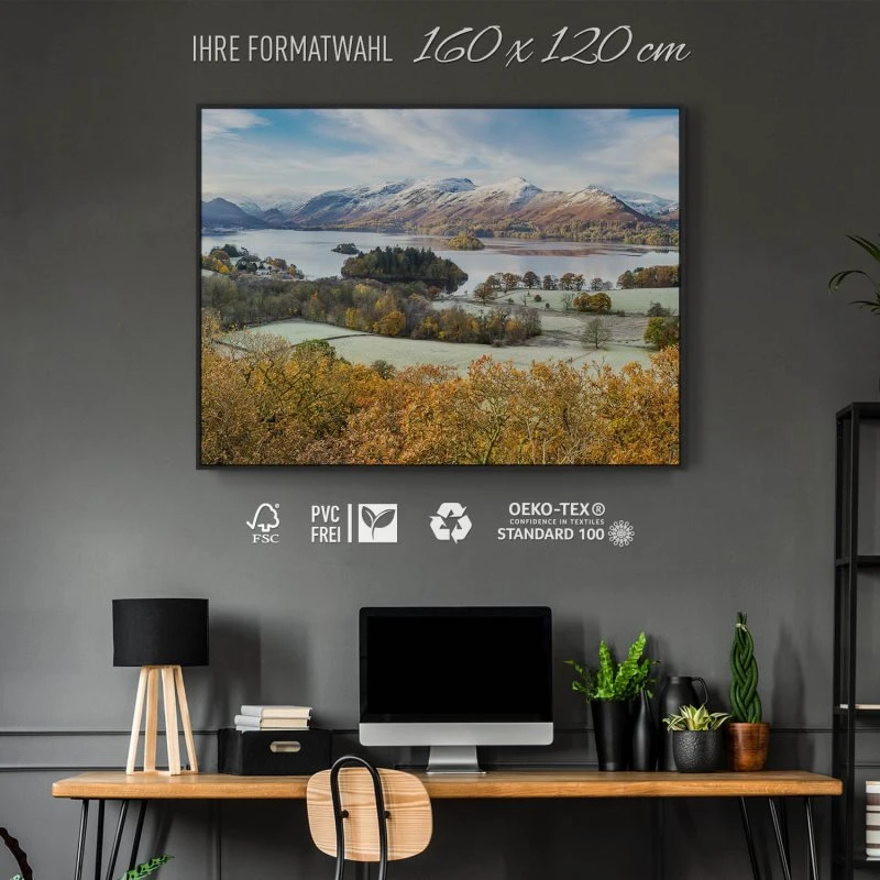 Berge & Gebirge Derwent Water England im schwarzen Bilderrahmen, 160x120cm