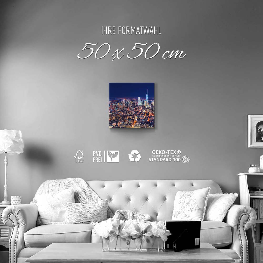 Skyline Manhatten bei Nacht als Leinwand Bild 50x50cm