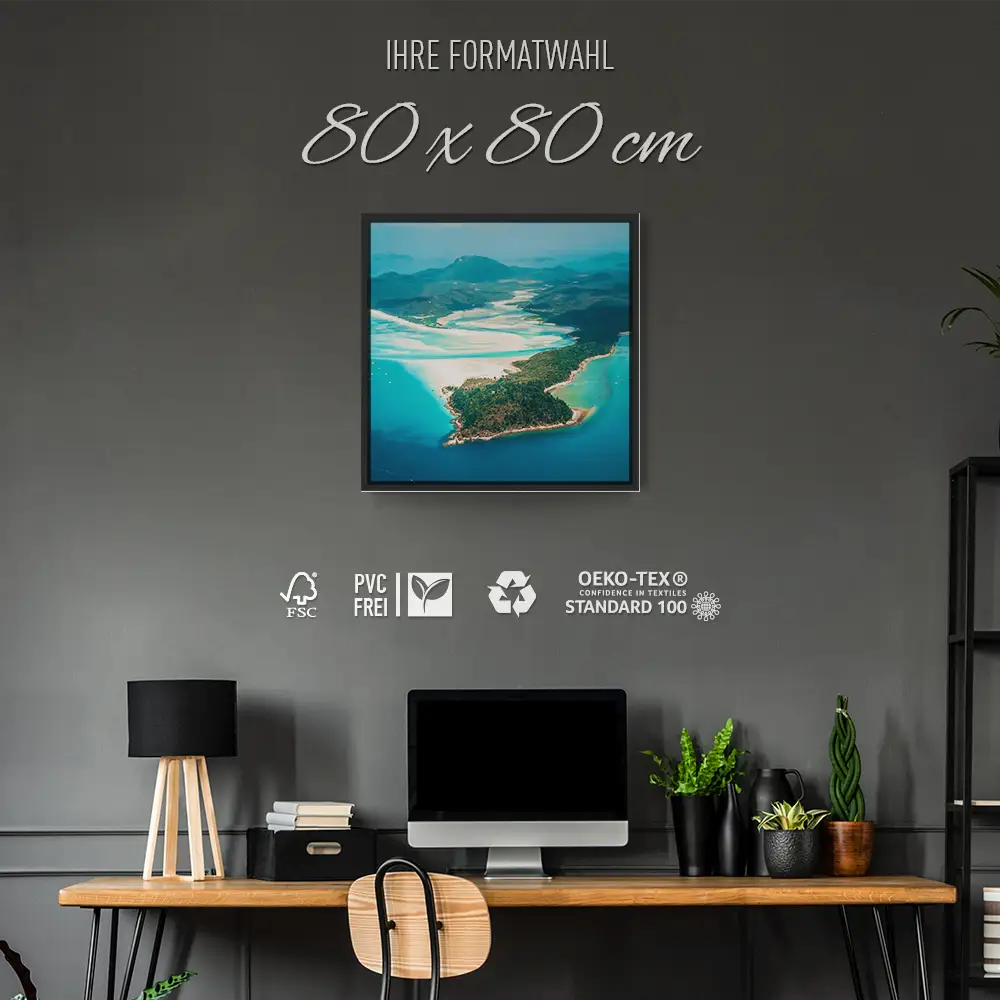 Strand & Meer Panorama Australien im schwarzen Bilderrahmen, 80x80cm