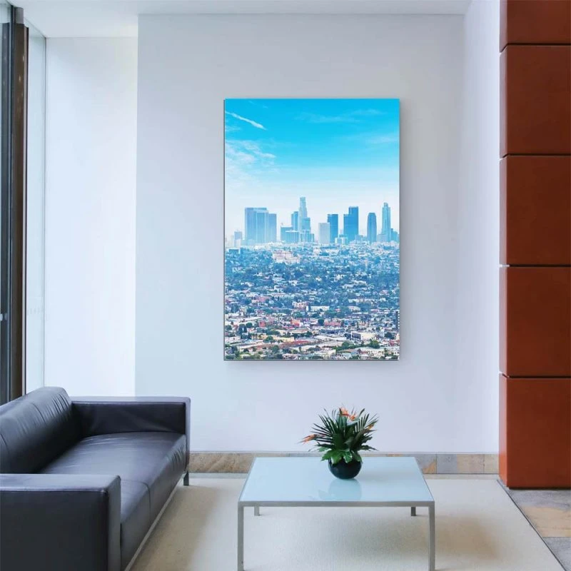 Alu-Dibond Bild im Hochformat, Skyline Los Angeles Panorama 60x90cm