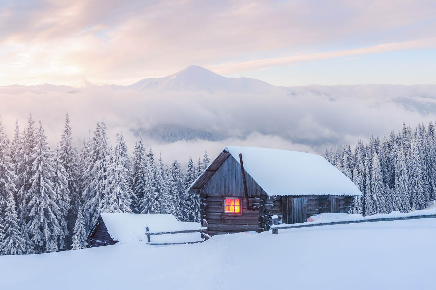 Berge & Gebirge Winterhütte als Keilrahmenbild 180x120cm
