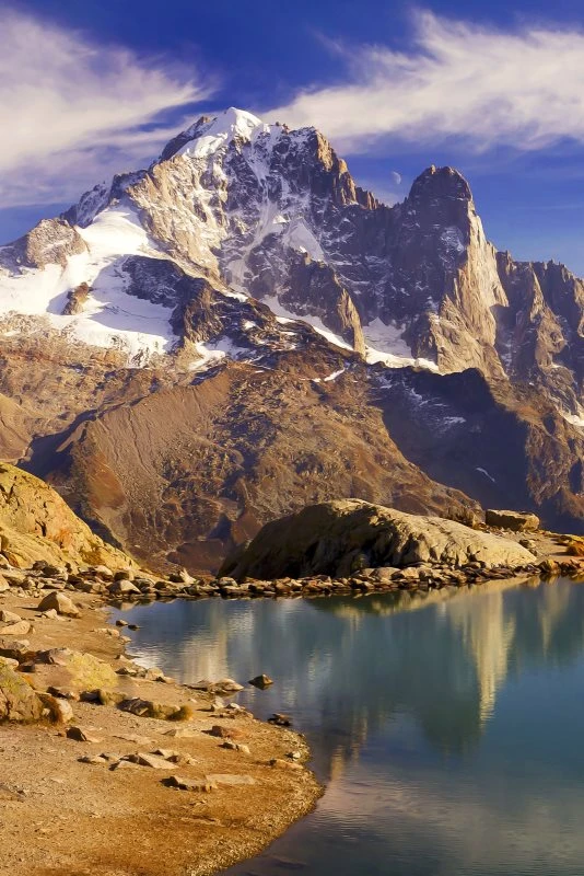 Berge & Gebirge Crystal Lakes Franz. Alpen im Hochformat 40x60cm mit schwarzen Bilderrahmen