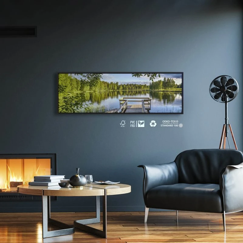Flüsse & Seen Seenplatte Finnland im schwarzen Bilderrahmen, 150x50cm