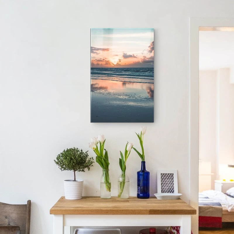 Strand & Meer Sonnenuntergang Nordsee im Hochformat als Acrylglasverbund Bild 40x60cm