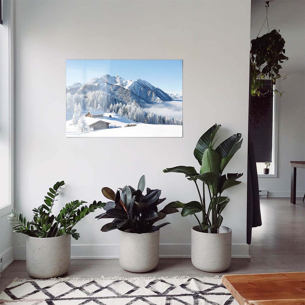 WandPoster Berge & Gebirge Winterpanorama mit Hütte, 80x80cm