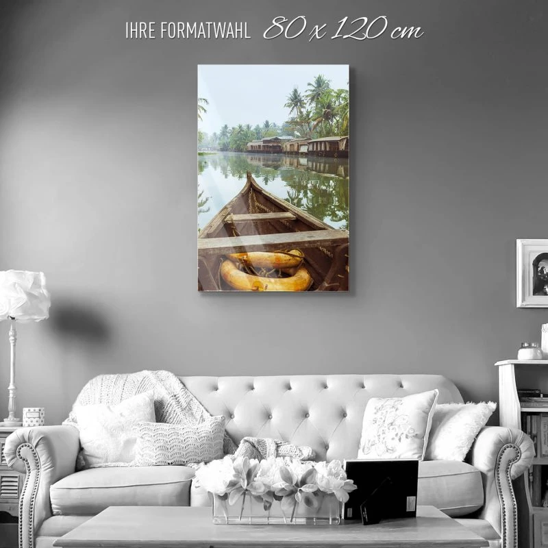 Hochformat Acrylglasverbund Bild, Flüsse & Seen Kumarakom Indien in 80x120cm größe