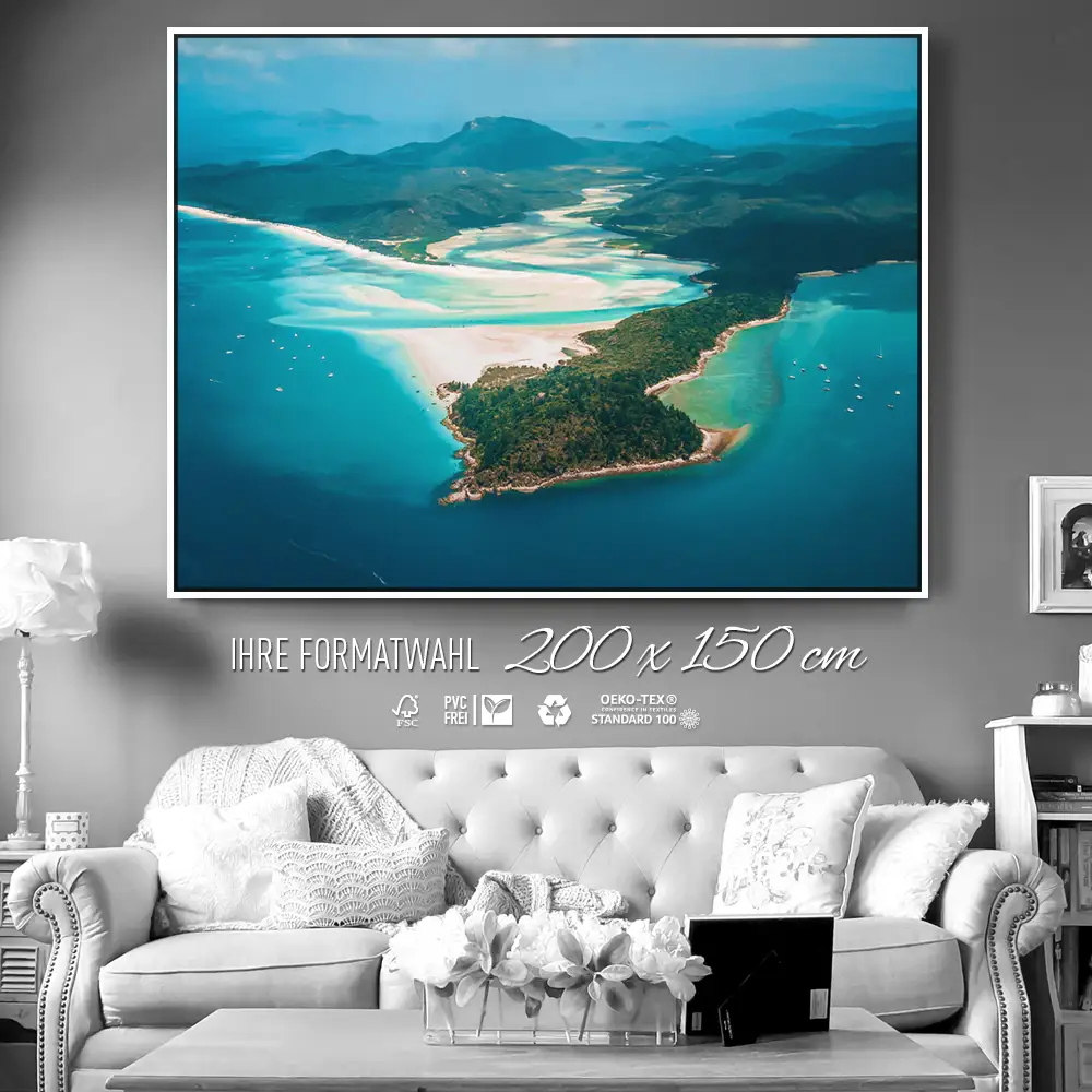 Strand & Meer Panorama Australien im weißen Bilderrahmen, 200x150cm