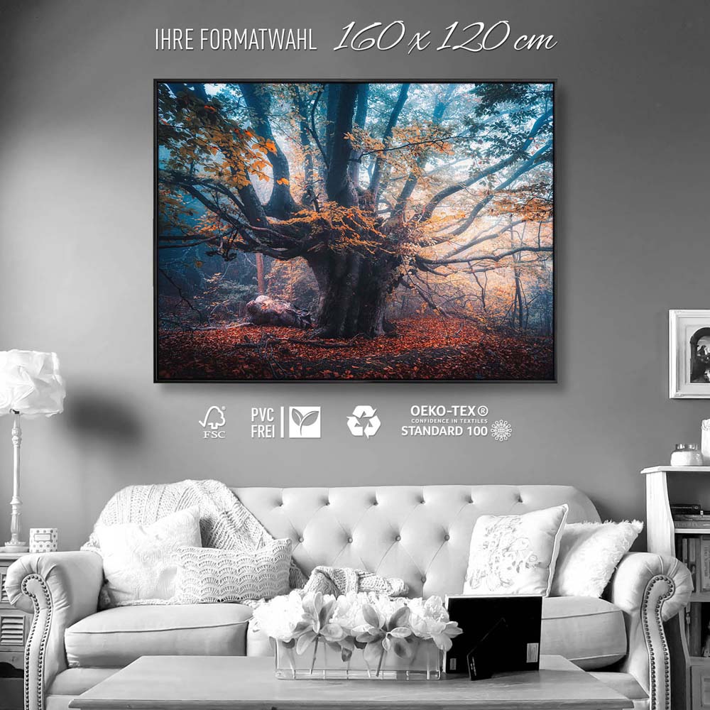 Baum Herbstbuche im schwarzen Bilderrahmen, 160x120cm
