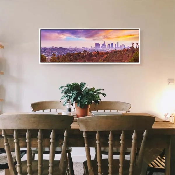 Skyline Los Angeles hills im weißen Bilderrahmen, 90x60cm